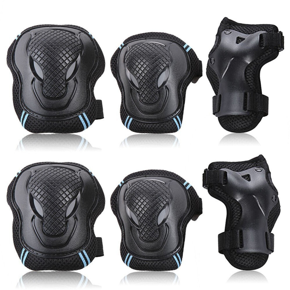 (Blue, M) Knee Pads Set 6 Protector Kit Elbow Wrist Guards Protective Equipment for Skateboard Cycling Riding