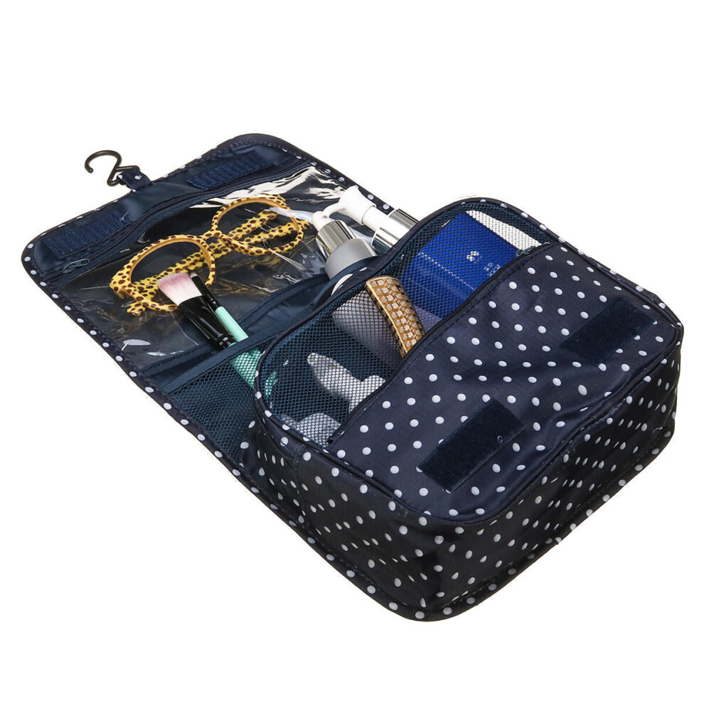 (Blue) Travel Cosmetic Storage MakeUp Bag Folding Hanging Wash Organizer Pouch Toiletry
