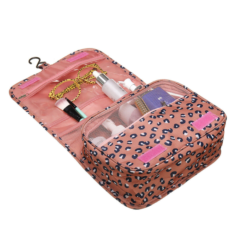 (Pink) Travel Cosmetic Storage MakeUp Bag Folding Hanging Wash Organizer Pouch Toiletry