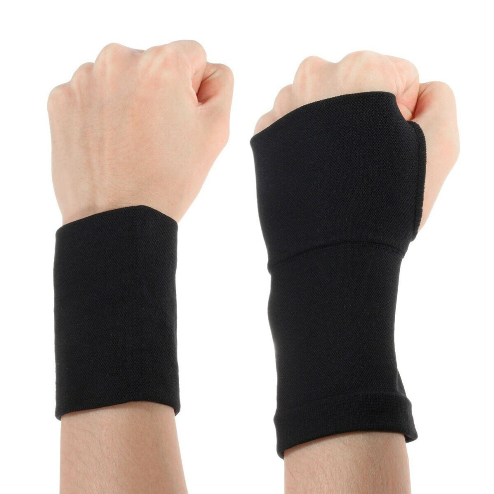 (Black, L) 1 Pair Beige/Black Carpal Tunnel Splint Hand Palm Support Brace Bandage Wrist Sleeve Forearm Thumb Gloves