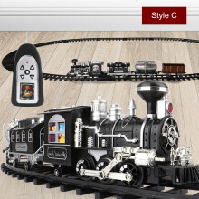 (Style C) Classical Electric Smart Steam Classical Locomotive Freight Remote Control Train DIY Assemble Model Toy for Kids Gift