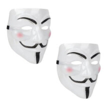 (White) 2 Pack V For Vendetta Mask Halloween Mask Hacker Mask Anonymous Guy Face Mask Party Mask