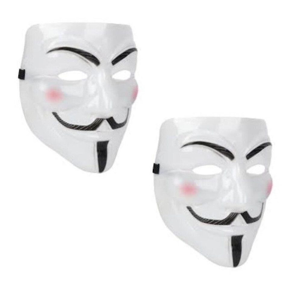 (White) 2 Pack V For Vendetta Mask Halloween Mask Hacker Mask Anonymous Guy Face Mask Party Mask White