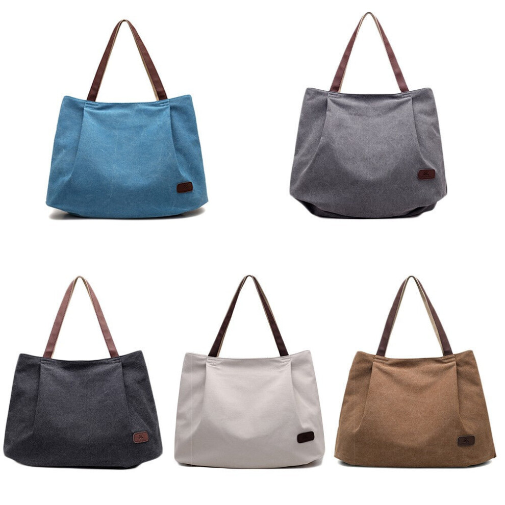 (Coffee, L38cmH48cmW12cm) Women Canvas Handbag Large Capacity Tote Bag Solid Color Messenger Crossbody Shoulder Bag