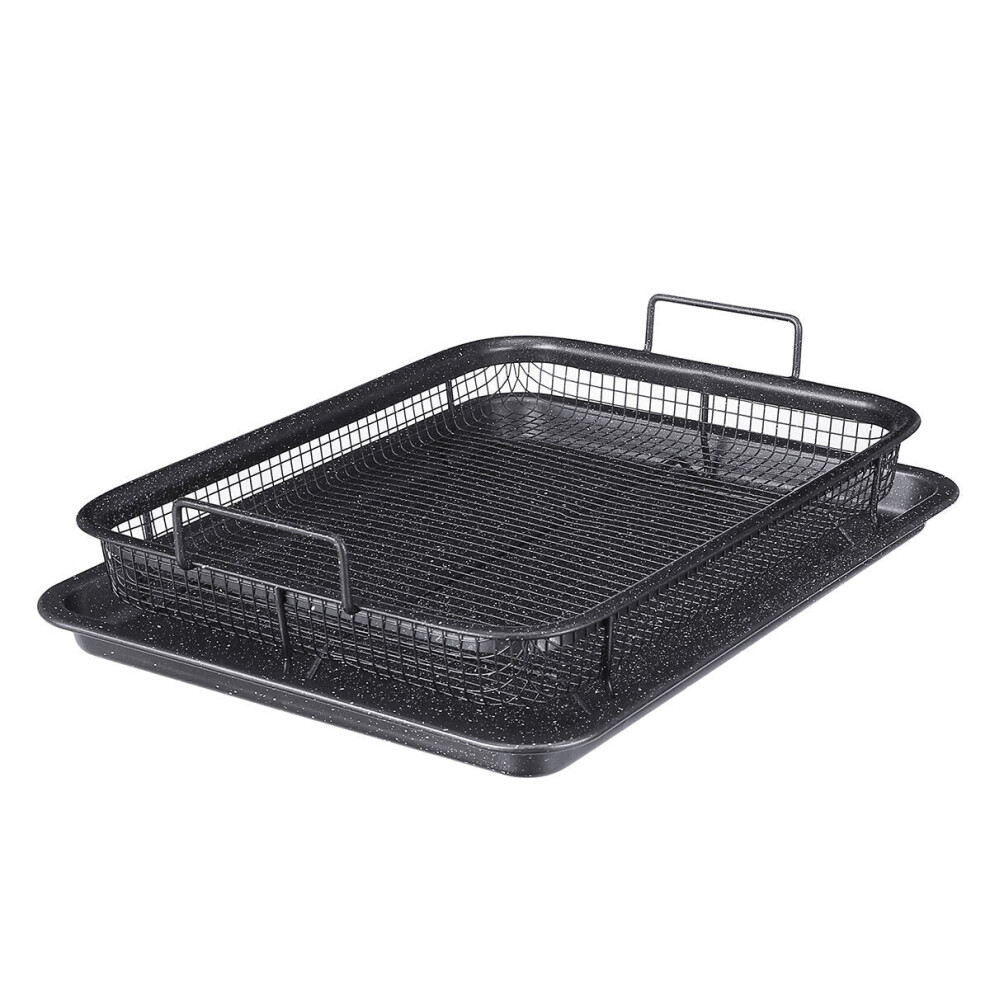 2Pcs Non Stick Mesh Pan Air Fryer Oven Mesh Baking Grill Tray Basket Tool