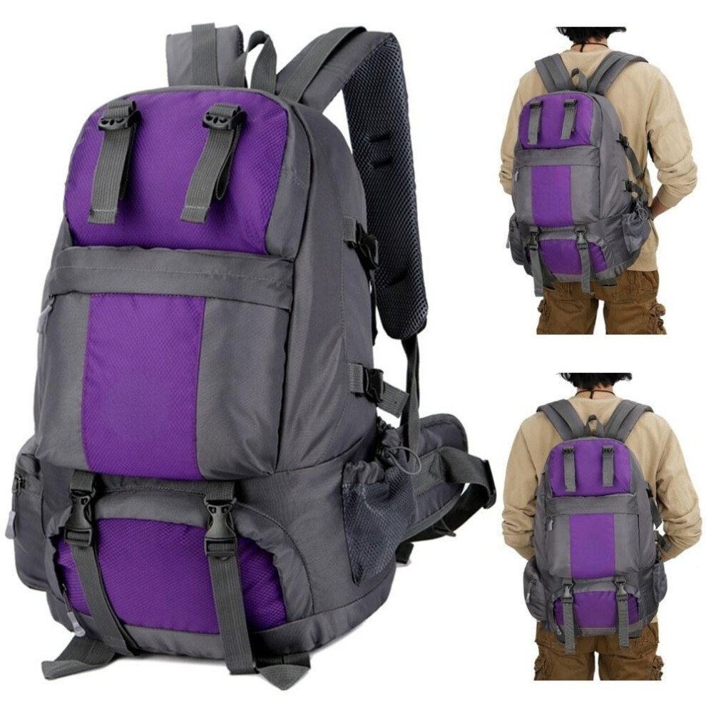 (Purple) 50L Hiking Backpack Waterproof Outdoor Sport Travel Daypack Bag