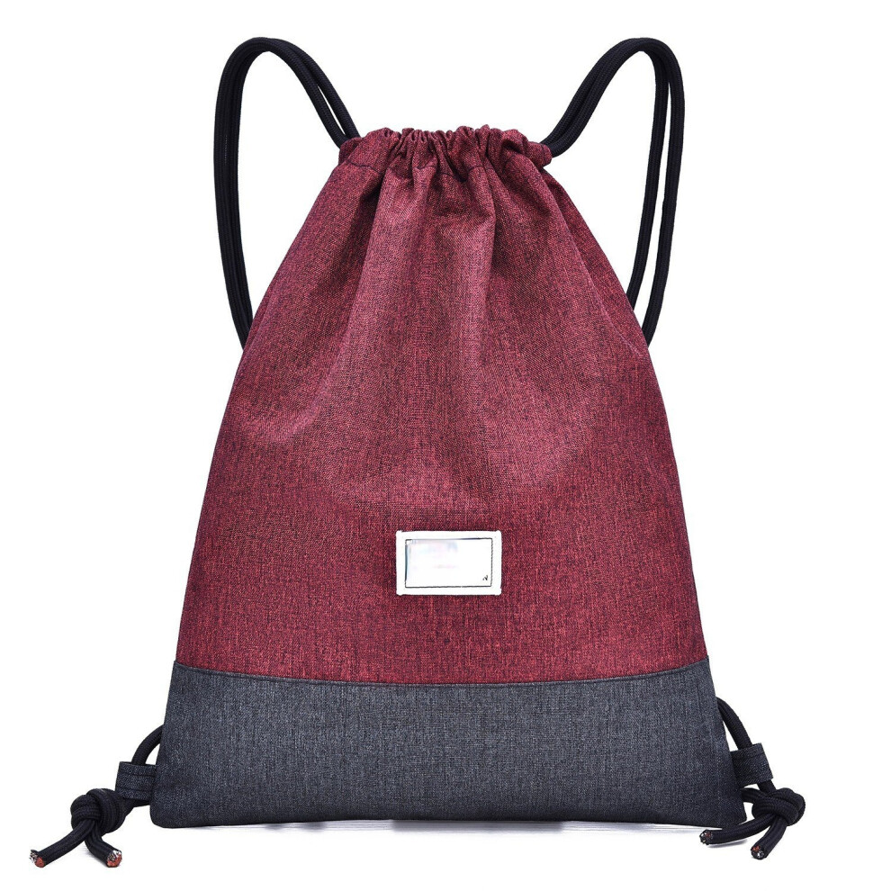 (Burgundy) Water-resistant Drawstring Backpack Bag