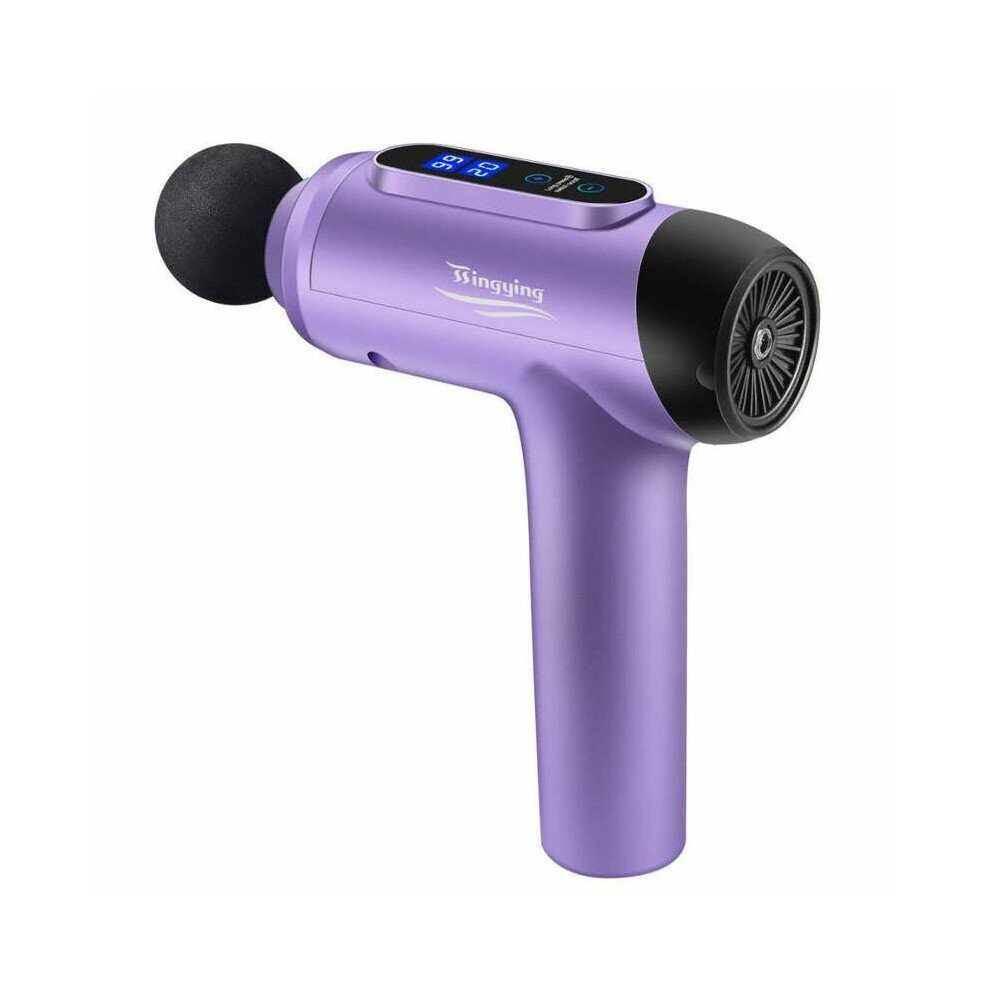 (Purple, EU Plug) LCD Display Deep Tissue Massager 20 Speed 6 Modes Rechargeable Deep Muscle Massager Handheld Percussion Physiotherapy