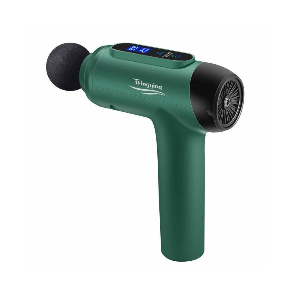 (Green, EU Plug) LCD Display Deep Tissue Massager 20 Speed 6 Modes Rechargeable Deep Muscle Massager Handheld Percussion Physiotherapy