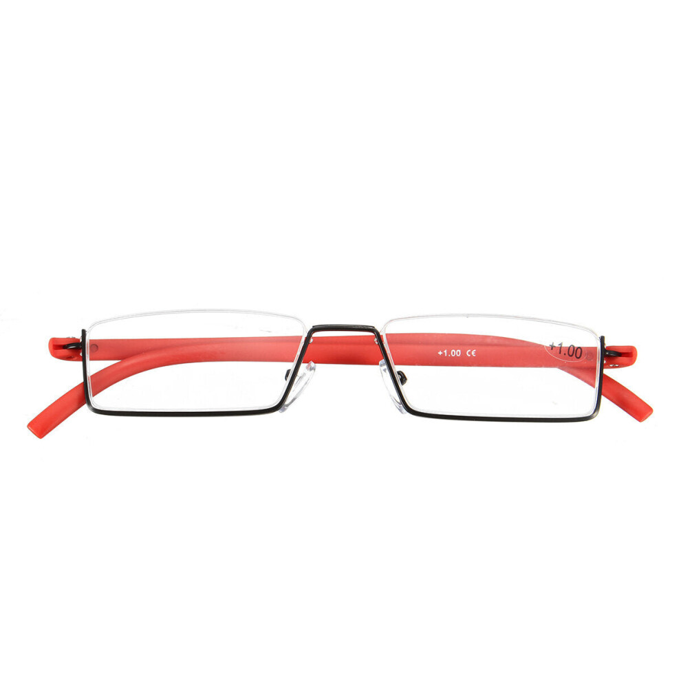 (Red, 3.5) Flexible Reading Glasses Colorful Half Rim Presbyopic with Case