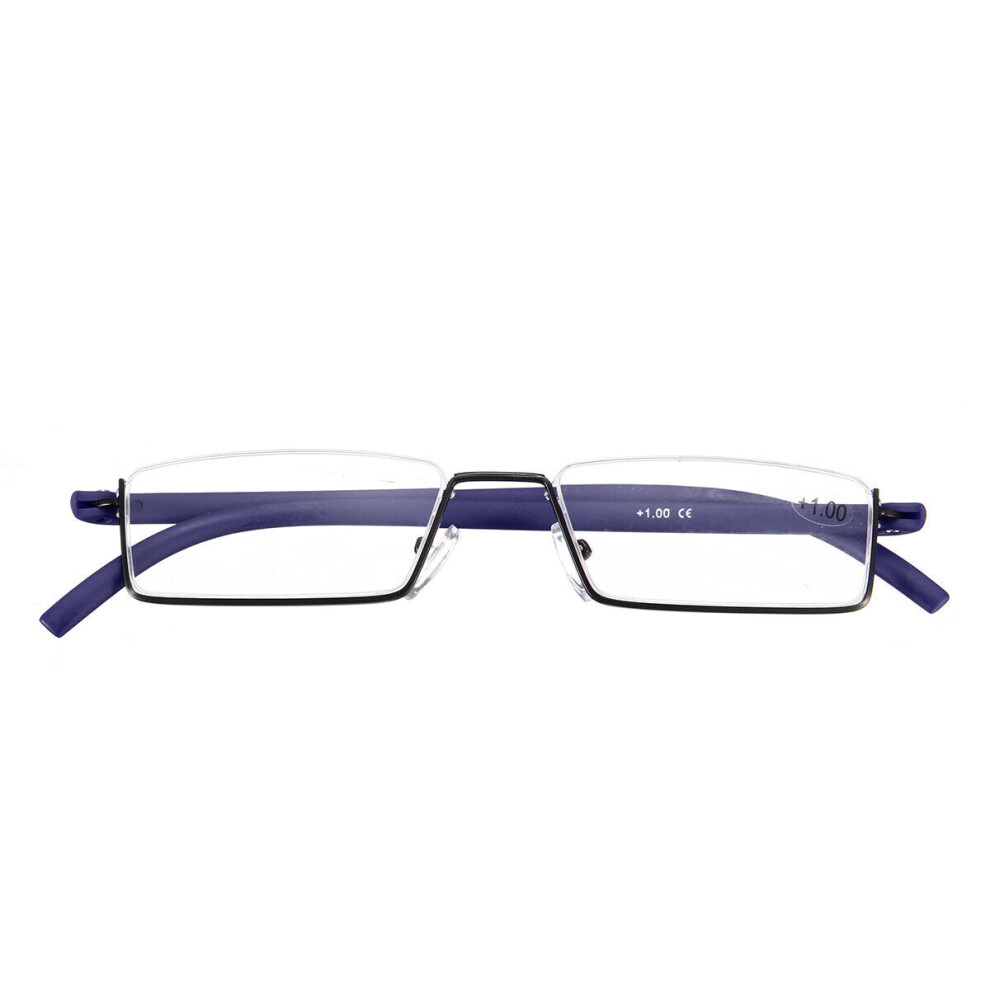 (Blue, 4) Flexible Reading Glasses Colorful Half Rim Presbyopic with Case