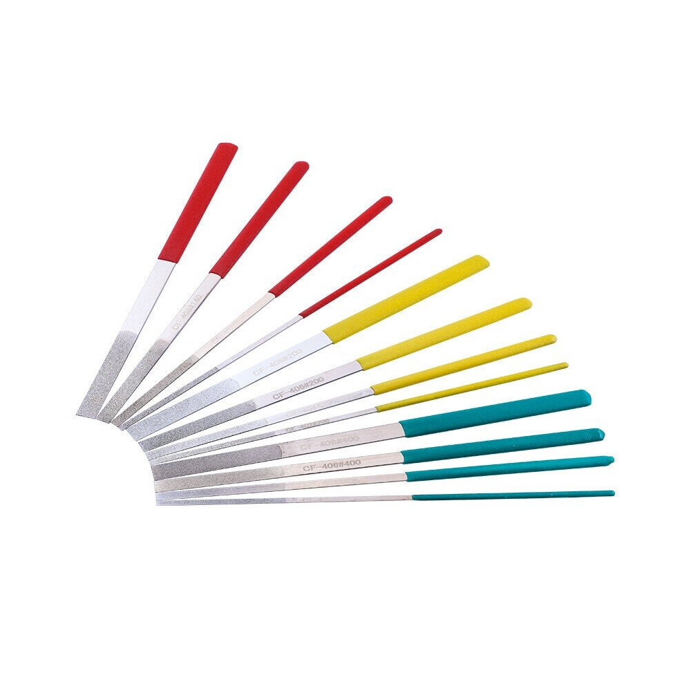 (140/200/400, 2.5/4/6/8mm) 12Pcs 180mm Flat Files Diamond Alloy Oblique Rasp File Set For Jewelers Stone Polishing Repair Tools