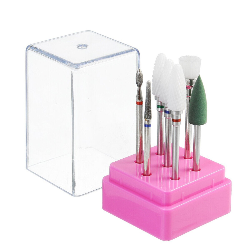 (A:7 Pcs × Grind Head+1 Pc × Storage Box) 7Pcs Nail Art Polishing Grinding Head Electric Drill Bits Manicure Tool Box Grinding Head Brush Polishing Tool