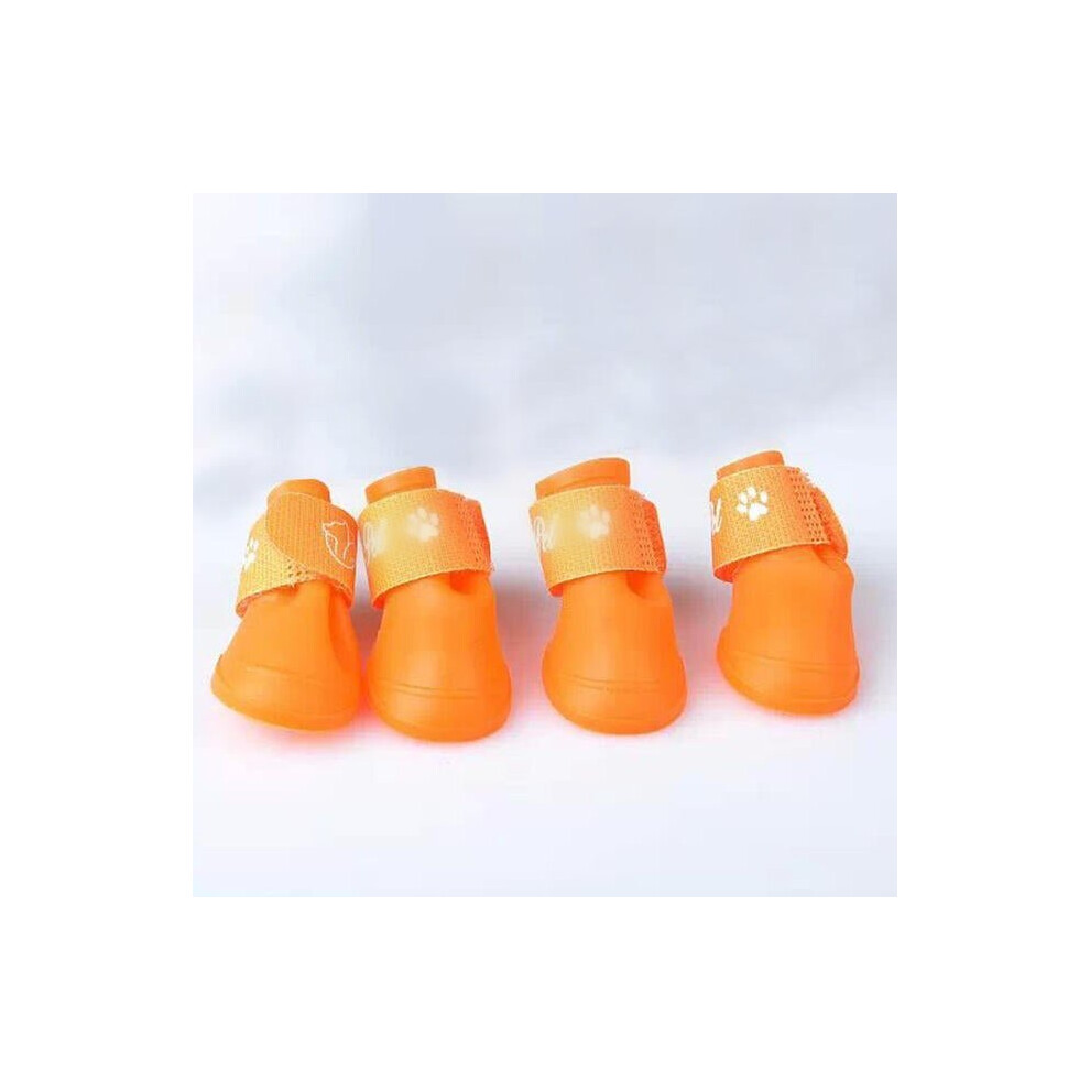 (Orange, M) Pet Dog Raining Shoes Waterproof Pet Shoes Colorful Rubber Rain Boots Portable Durable Puppy Shoes