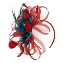 (Red Lake Blue) New Womens Flower Feather Large Mesh Fascinator Hat Clip Wedding Proms