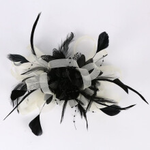 (Beige Black) Fascinator Headband with a Clip Reversible Feather Tea Party Hat Headwear