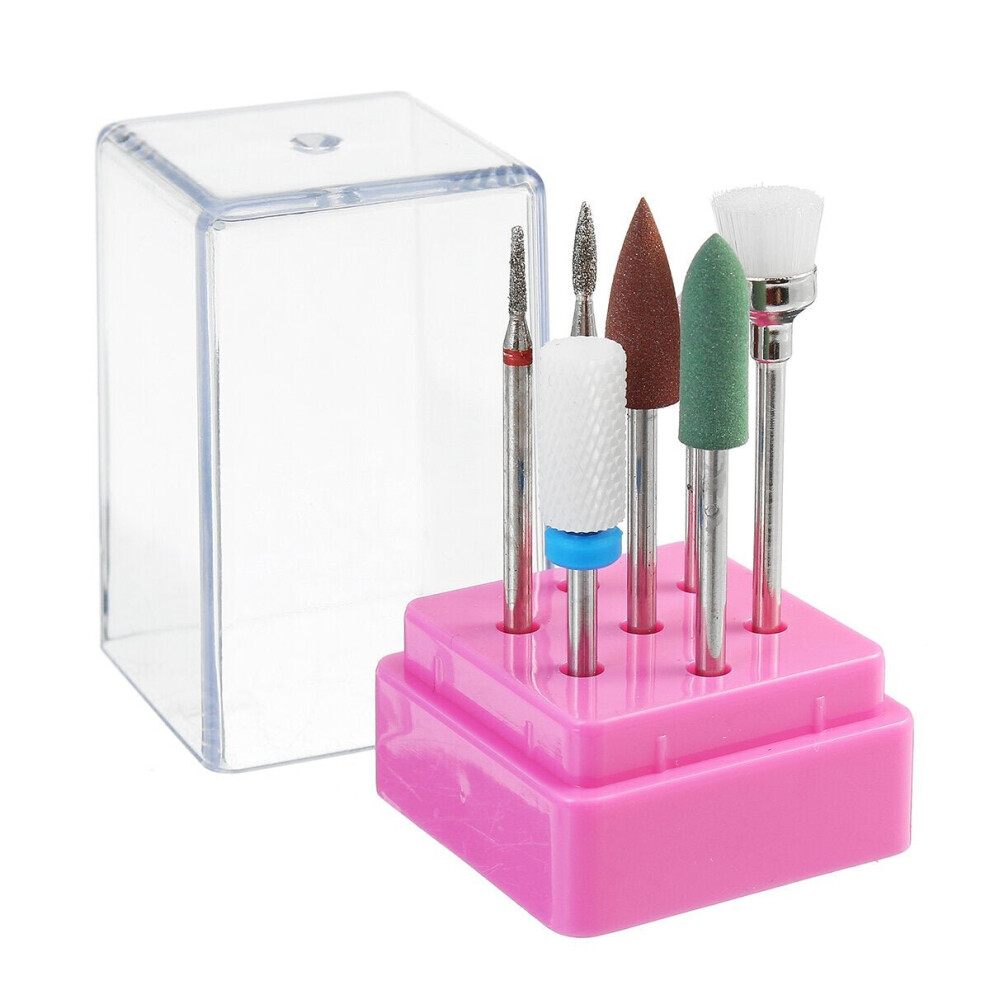 (F:7 Pcs × Grind Head+1 Pc × Storage Box) 7Pcs Nail Art Polishing Grinding Head Electric Drill Bits Manicure Tool Box Grinding Head Brush Polishing Tool