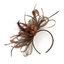 (Coffee) Fascinator Headband with a Clip Reversible Feather Tea Party Hat Headwear