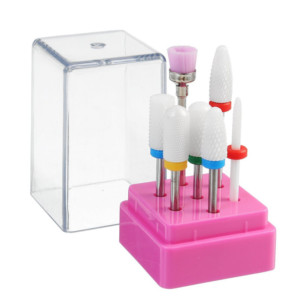 Greenzech (H:7 Pcs Ã Grind Head+1 Pc ÃÂ Storage Box) 7Pcs Nail Art Polishing Grinding Head Electric Drill Bits Manicure Tool Box Grinding Head Brush Polishing