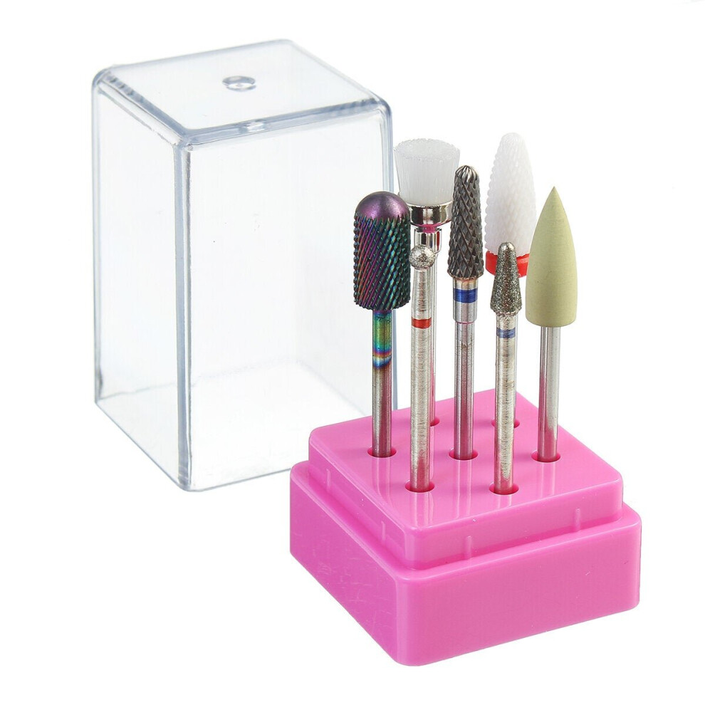 Greenzech (C:7 Pcs Ã Grind Head+1 Pc ÃÂ Storage Box) 7Pcs Nail Art Polishing Grinding Head Electric Drill Bits Manicure Tool Box Grinding Head Brush Polishing