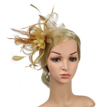 (Gold) New Womens Flower Feather Large Mesh Fascinator Hat Clip Wedding Proms