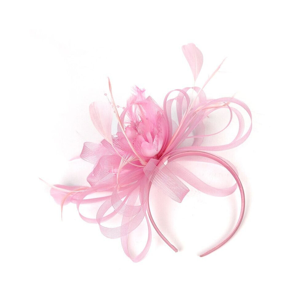 (Pink) Fascinator Headband with a Clip Reversible Feather Tea Party Hat Headwear