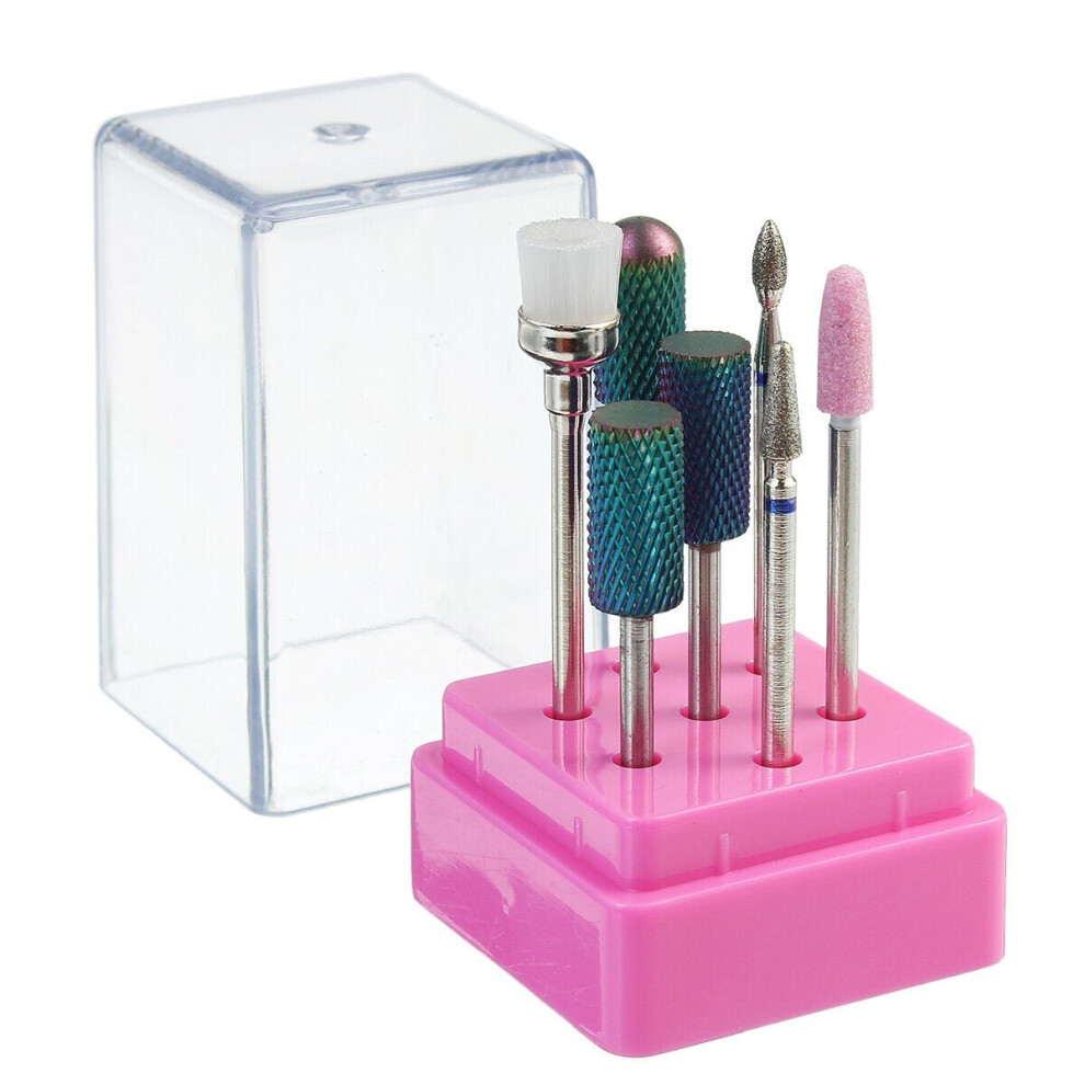 Greenzech (E:7 Pcs Ã Grind Head+1 Pc ÃÂ Storage Box) 7Pcs Nail Art Polishing Grinding Head Electric Drill Bits Manicure Tool Box Grinding Head Brush Polishing