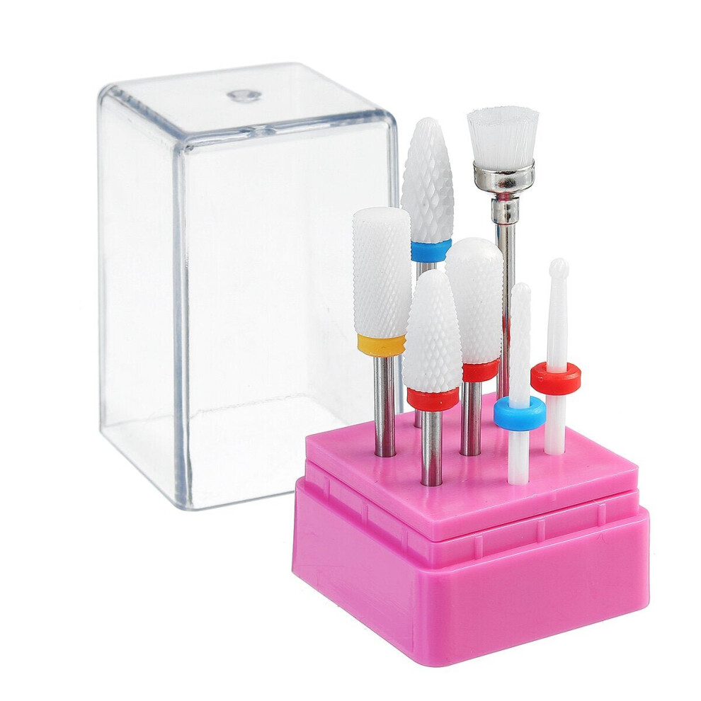 (G:7 Pcs × Grind Head+1 Pc × Storage Box) 7Pcs Nail Art Polishing Grinding Head Electric Drill Bits Manicure Tool Box Grinding Head Brush Polishing Tool