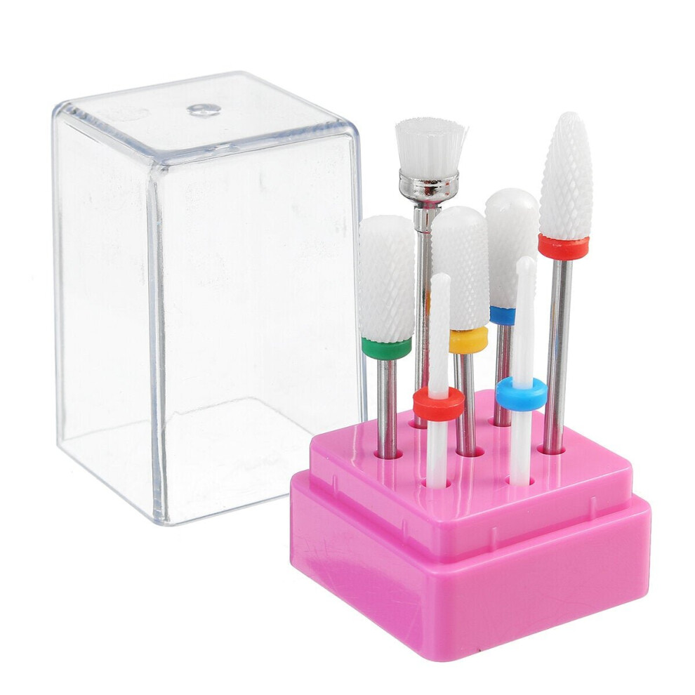 Greenzech (D:7 Pcs Ã Grind Head+1 Pc ÃÂ Storage Box) 7Pcs Nail Art Polishing Grinding Head Electric Drill Bits Manicure Tool Box Grinding Head Brush Polishing