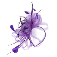 (Purple) Fascinator Headband with a Clip Reversible Feather Tea Party Hat Headwear