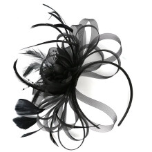(Black) Fascinator Hat Feather Flower Headdress Bridal Hair Accessories Mesh