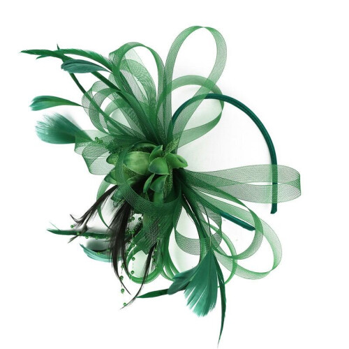 (Green) Fascinator Headband with a Clip Reversible Feather Tea Party Hat Headwear