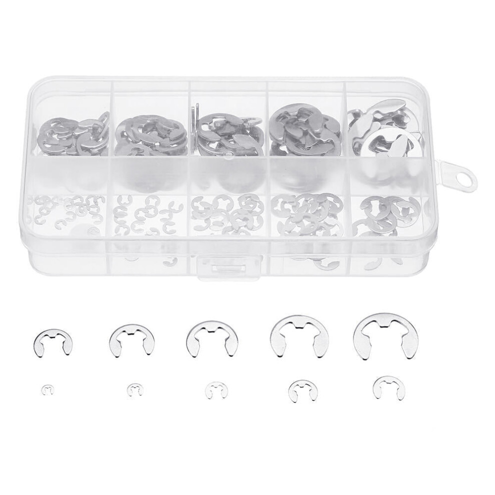 Stainless Steel E-Clip External Retaining Snap Ring 1.5-10mm Assortment Set 120Pcs