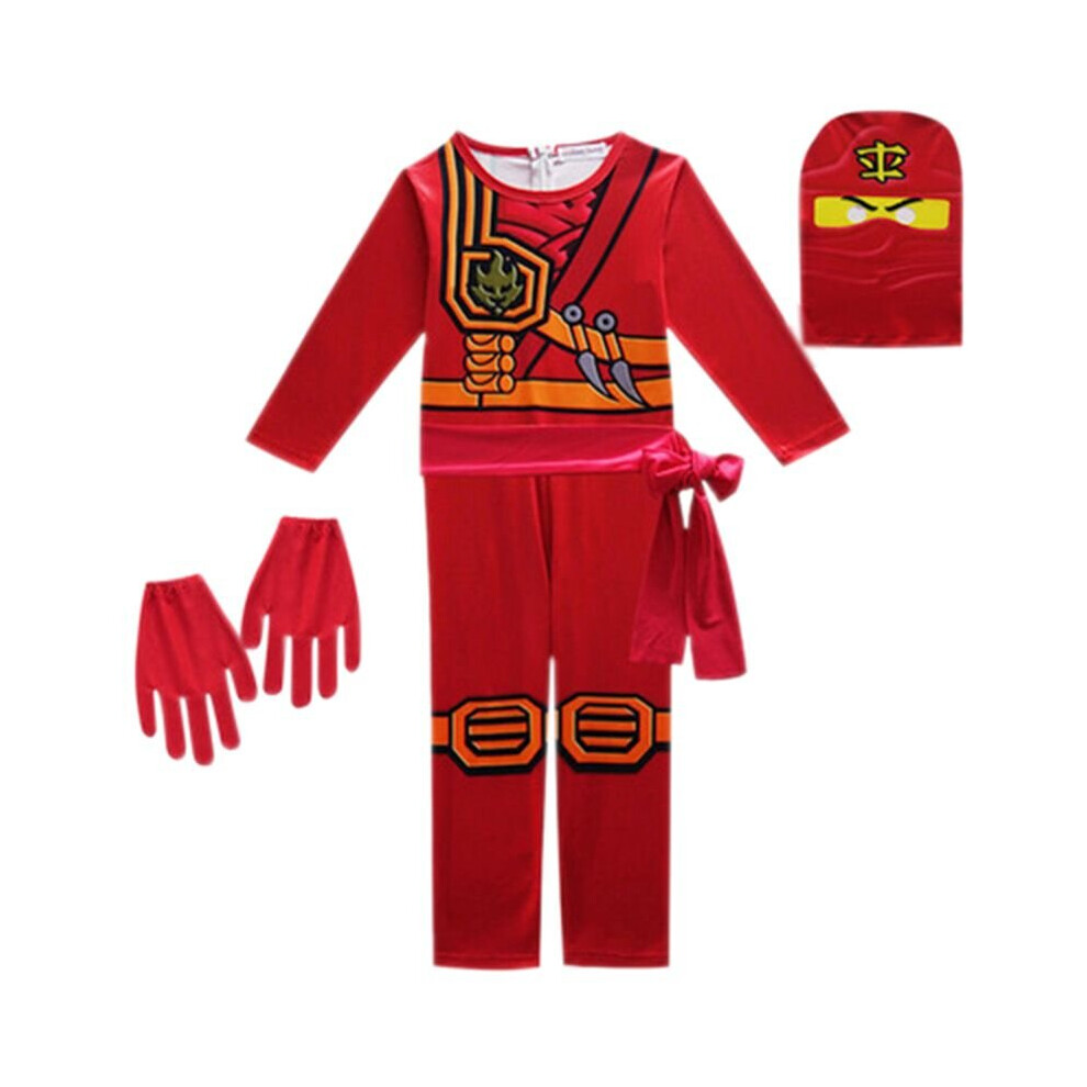 (Red Clothe + Gloves, 120Cm) Kids Ninjago Kai Jay Cosplay Glove Hat Jumpsuit Set Halloween Party Clothes Multicoloured