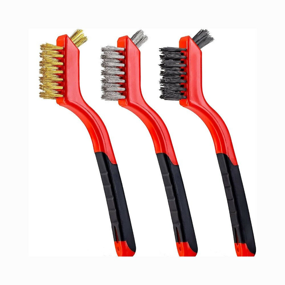 (Red) 3pcs Wire Brush Set Stainless Steel Copper Wire with Curved Handle Grip Polishing Rust Cleaning Brush Wire Cleaning Tools