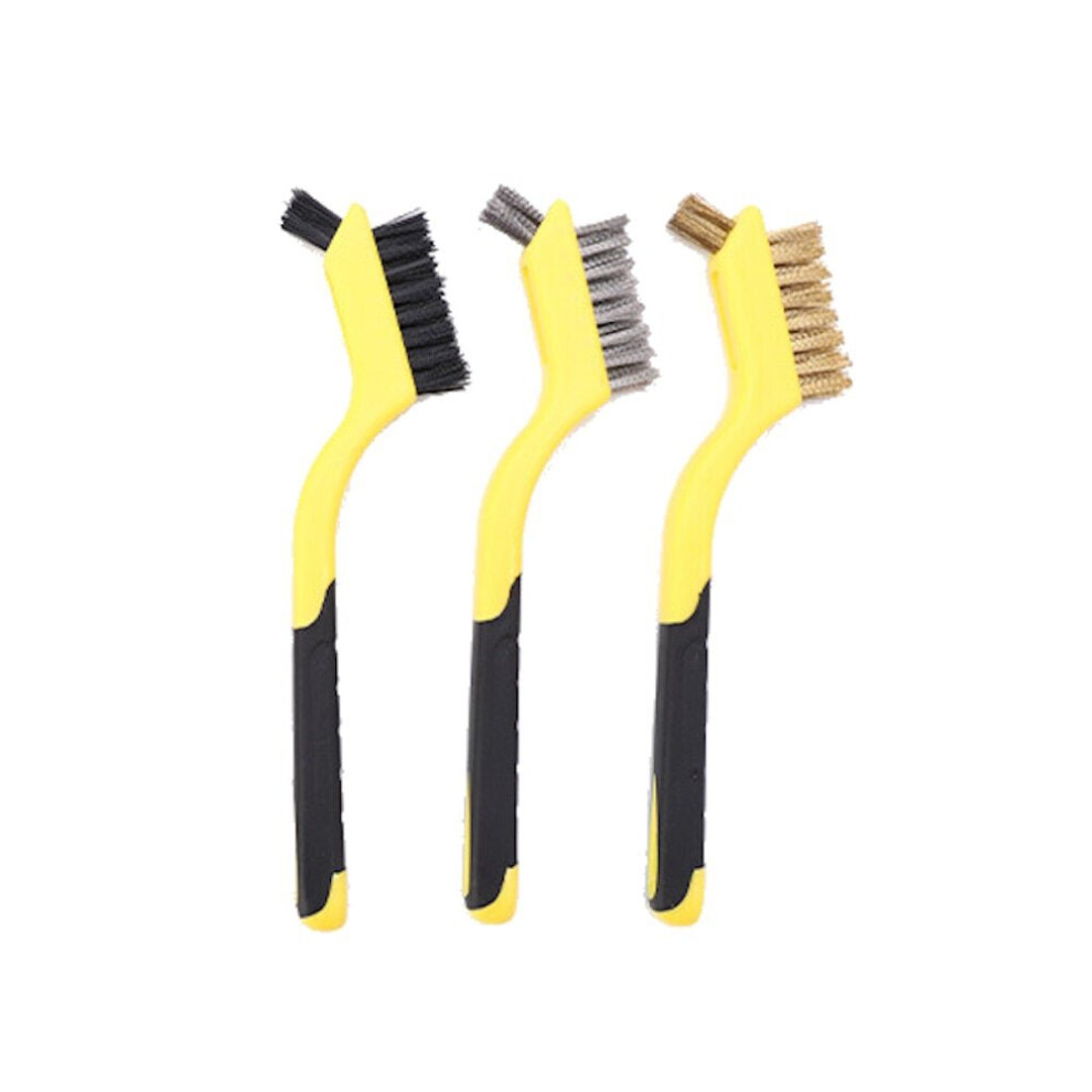 (Yellow) 3pcs Wire Brush Set Stainless Steel Copper Wire with Curved Handle Grip Polishing Rust Cleaning Brush Wire Cleaning Tools