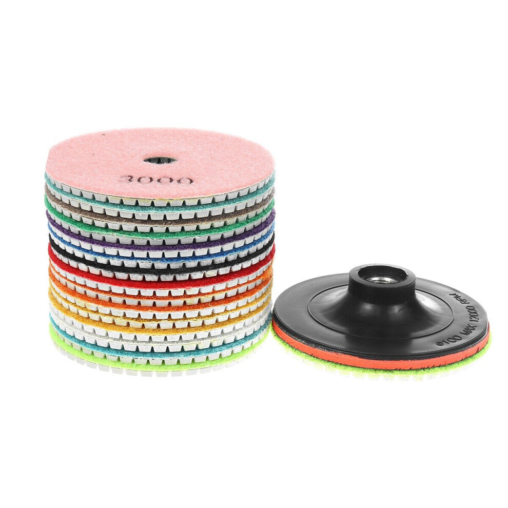 (C) 17pcs 4 Inch 30-800 Grit Diamond Polishing Pads Set for Marble Granite Stone Concrete