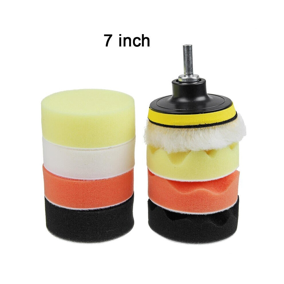 (7 Inch) 10pcs 3/4/5/6/7 Inch Buffing Waxing Polishing Sponge Pads Kit Set for Car Polisher Drill