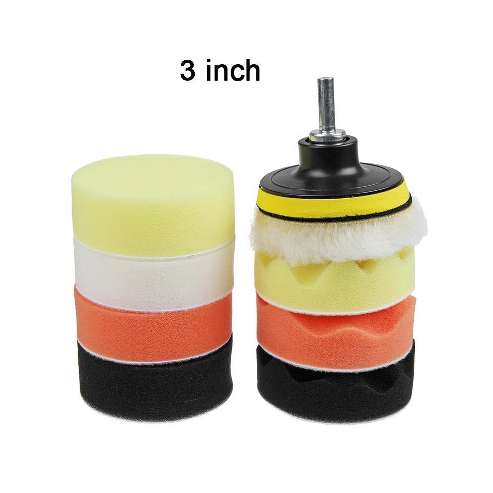 (3 Inch) 10pcs 3/4/5/6/7 Inch Buffing Waxing Polishing Sponge Pads Kit Set for Car Polisher Drill