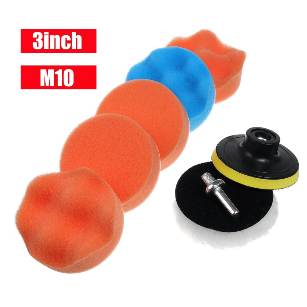 (3 Inch) 8pcs 3/4/5/6/7 Inch Car Polishing Buffing Pad with Drill Adapter Hand Buffer Set