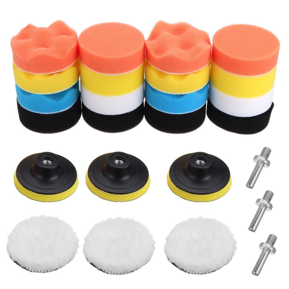 25pcs 3 Inch Buffing Waxing Polishing Sponge Pads Kit Set For Car Polisher Drill