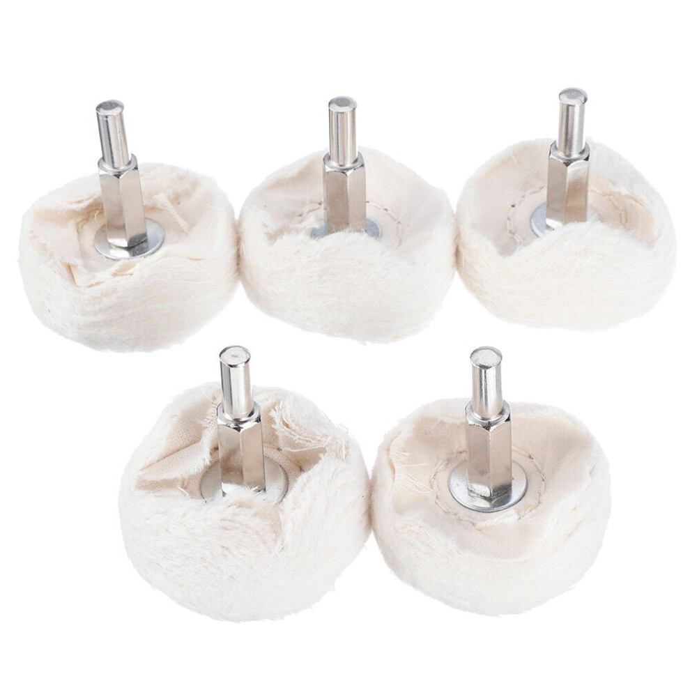 5Pcs 6mm Shank Cotton Dome Polishing Buffing Wheel Drill Brush For Abrasive T-shaped White Cloth Mirror Buffer Pad Grinding Tool