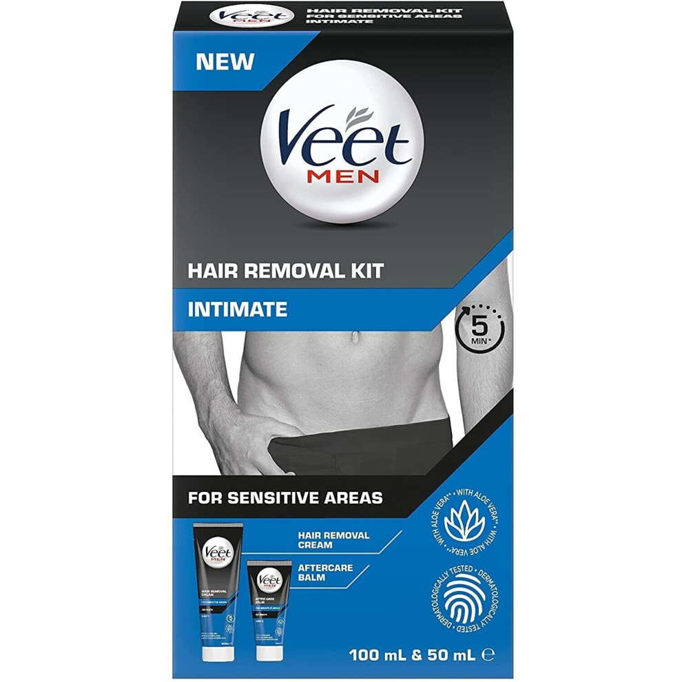 Veet - Men Intimate Hair Removal Kit Sensitive - 100ml Cream + 50ml Aftercare Balm