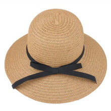 (Beige) Ladies Summer Fashion Straw Hat Seaside Sun Hat Wide Brim Fisherman Hat Foldable