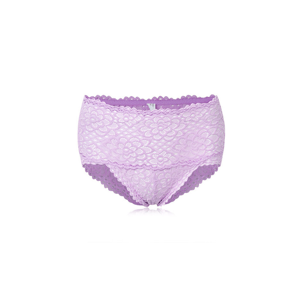 (Purple) Bamboo Fiber Sexy Floral Lace High Waist Seamless Underwear