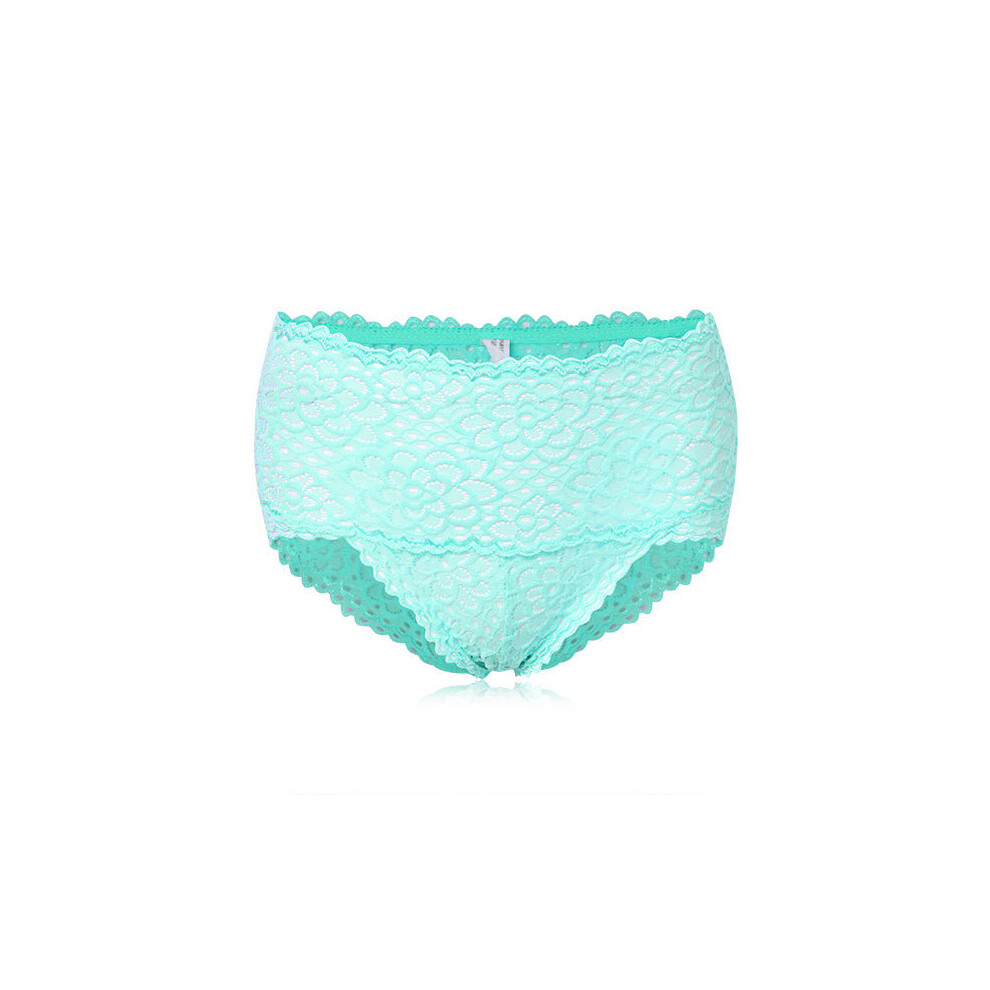 (Sea Blue) Bamboo Fiber Sexy Floral Lace High Waist Seamless Underwear