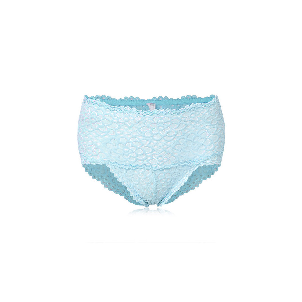 (Blue) Bamboo Fiber Sexy Floral Lace High Waist Seamless Underwear