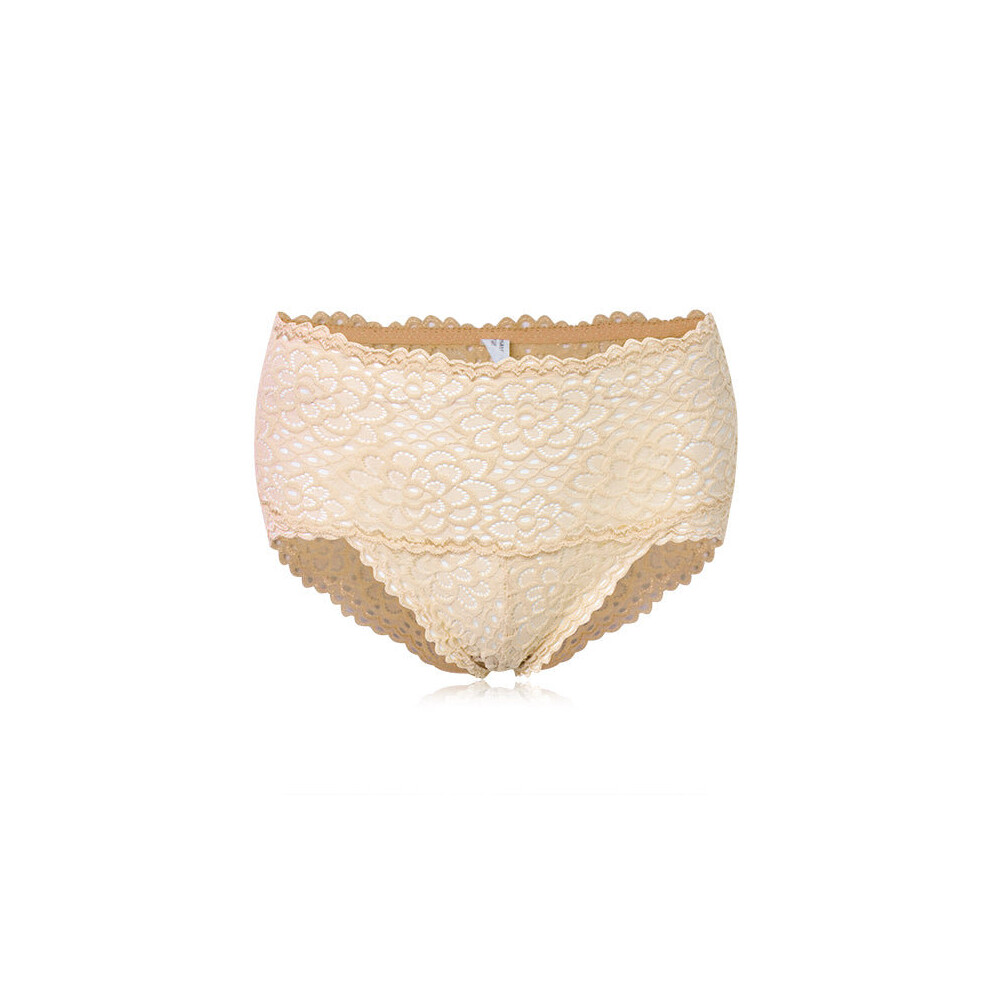 (khaki) Bamboo Fiber Sexy Floral Lace High Waist Seamless Underwear