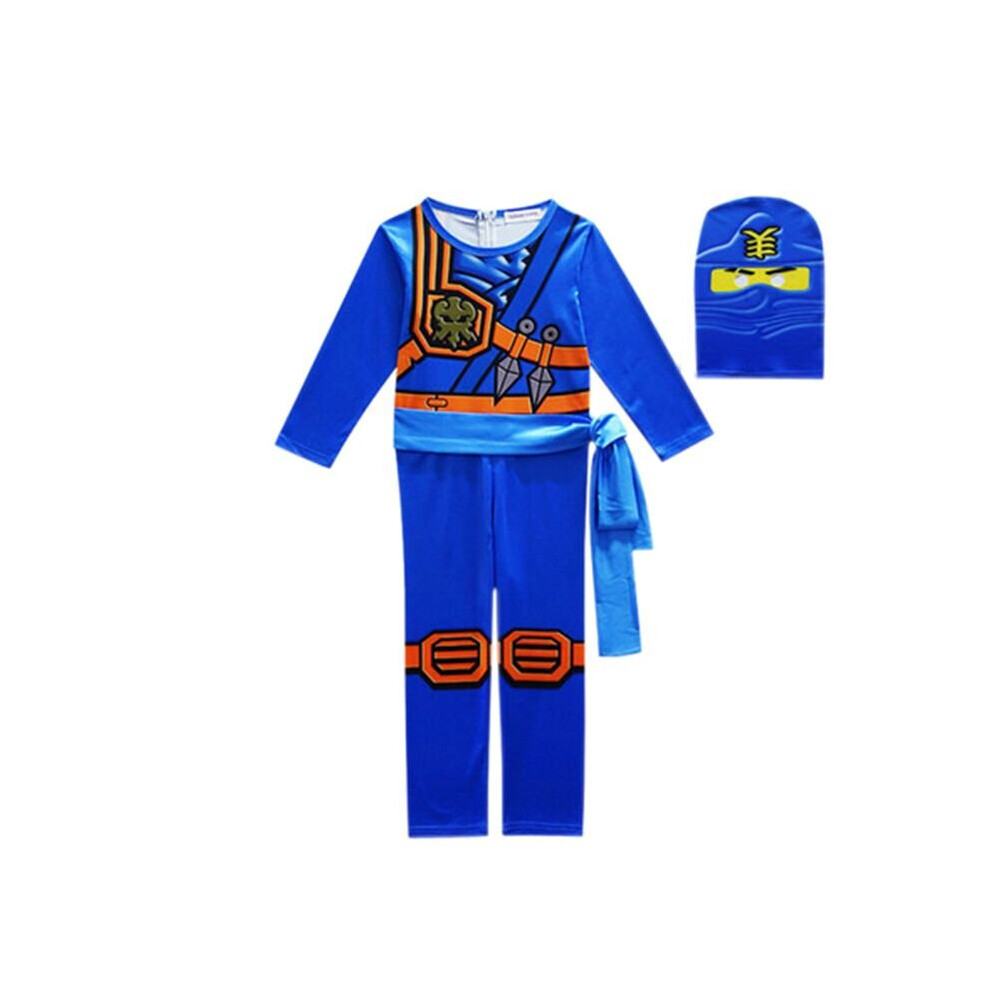 (Darkblue, 120Cm) Kids Ninjago Kai Jay Cosplay Glove Hat Set Halloween Party Jumpsuit Multicoloured