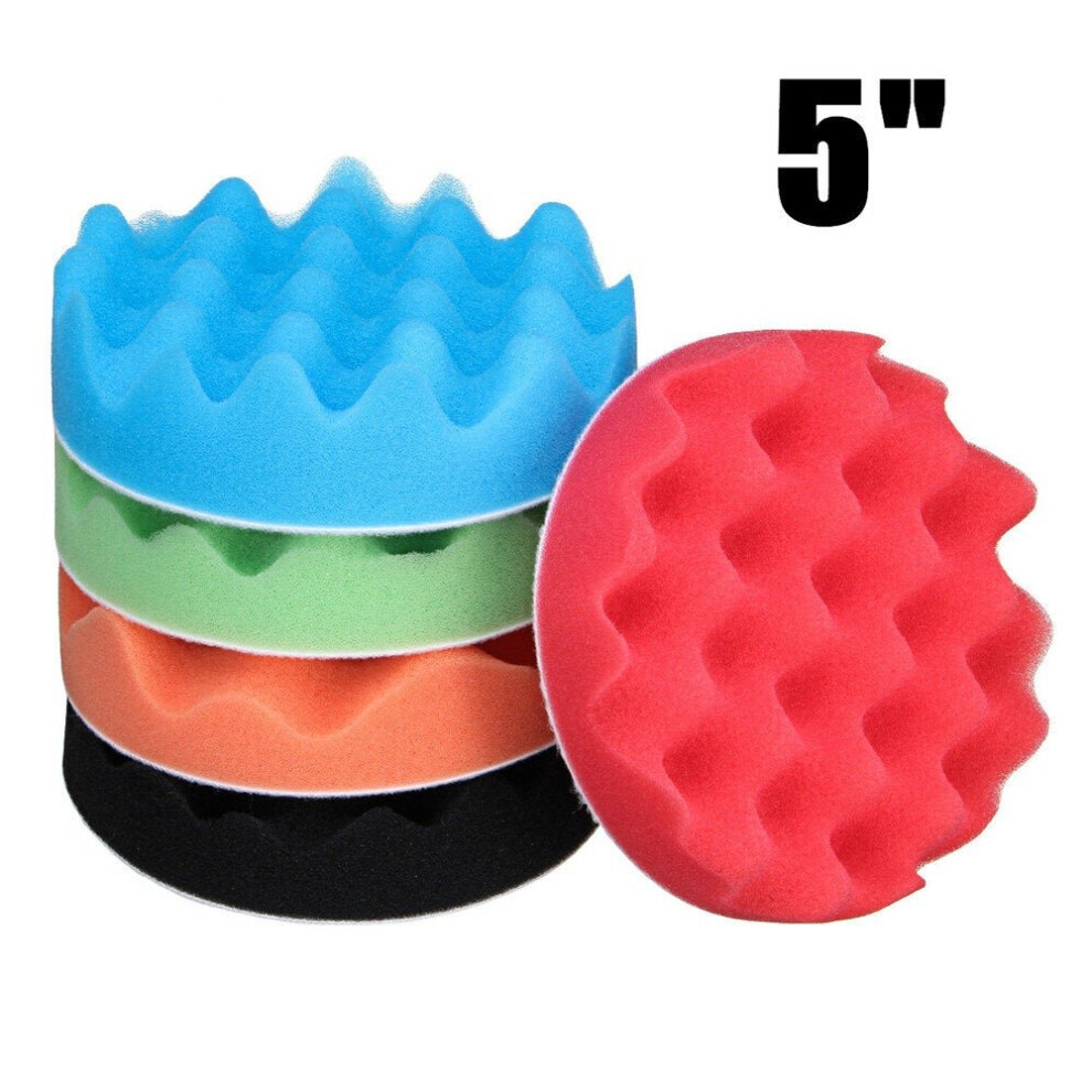 (5 inch) 5Pcs 4 Inch 5 Inch Sponge Foam Polishing Pad Waxing Buffing Mats Polisher Kit